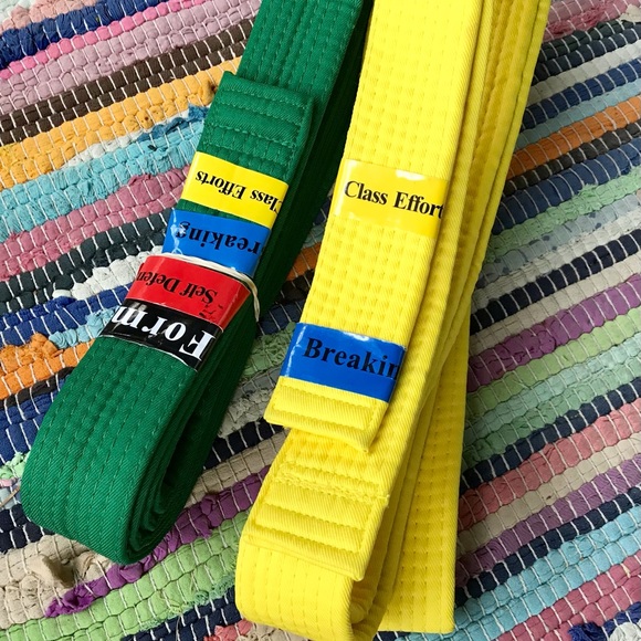 2/$10 Taekwondo Karate Martial Arts Green Yellow Canvas Belts Size 2 Achievement - Picture 5 of 5